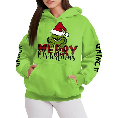 

Women Grinch Christmas Print Long Sleeve Pullover Hoodie Women S Grinch Costumes New for Autumn/Winter 2024 Grinch Christmas Round Neck Casual Fashion Loose Fit Pollover Tops
