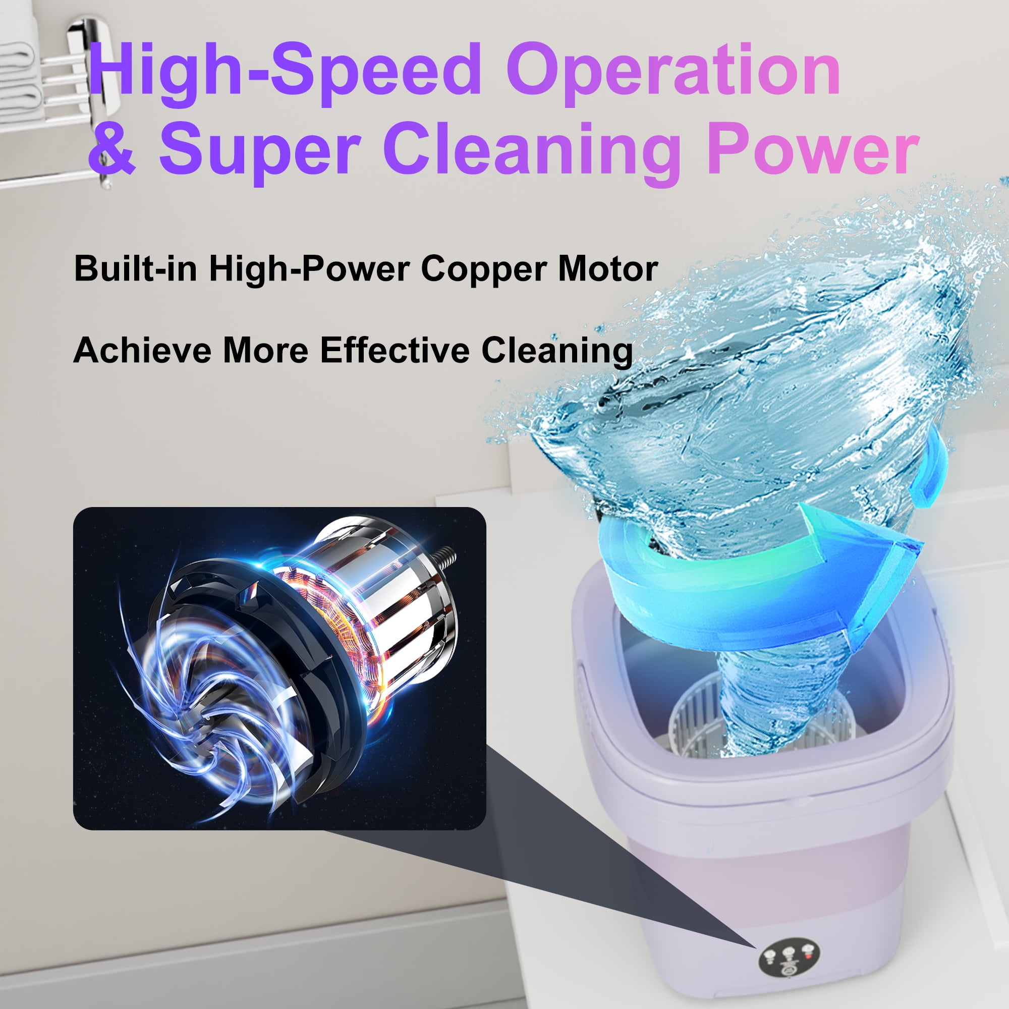 12L Portable Washing Machine, Mini Foldable Washer for Apartment, RV, Travel, Purple