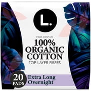 L. Ultra Thin Pads, Organic Cotton Top Layer, Extra Long Overnight, 20 Count