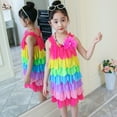 thumbnail image 5 of FAOWME Girls Toddler Kids Summer Sleeveless Sundress Casual Rainbows Graffitie Dance Party Dress Hot Pink 4-5 Years, 5 of 7