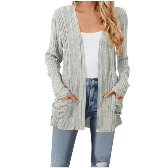 JYnXIANTI Cardigan Sweaters for Women Open Front Long Sleeve Knit Coat Lightweight Textured Fall Winter Jacket with Pockets