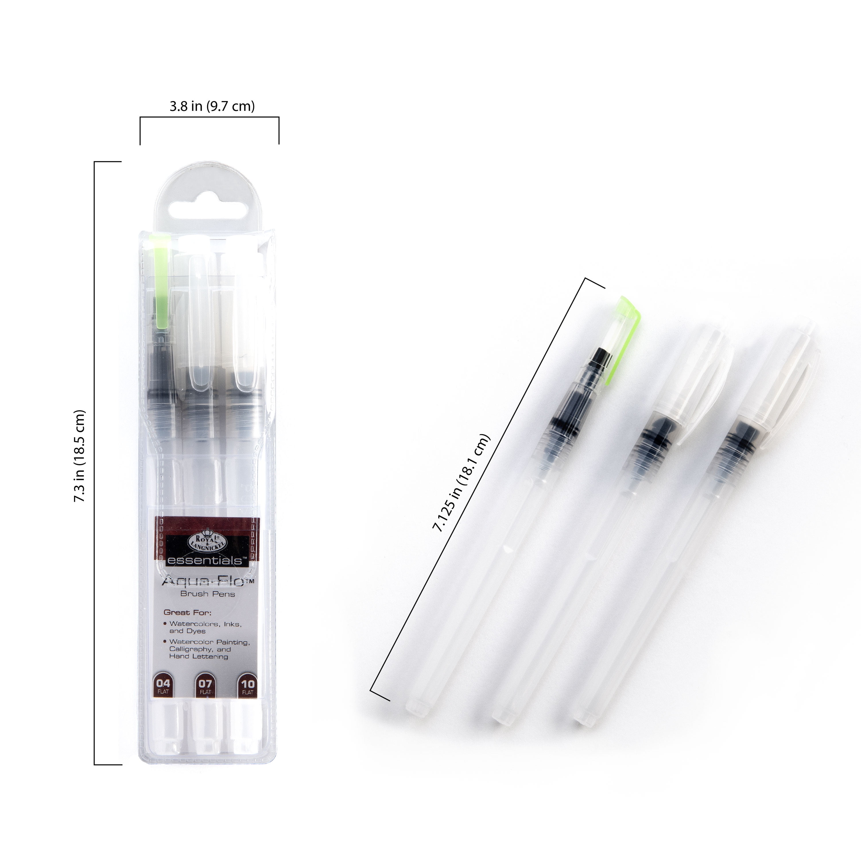 Royal & Langnickel Essentials Aqua-Flo Refillable Flat Paint Brush Pens 3-Pack