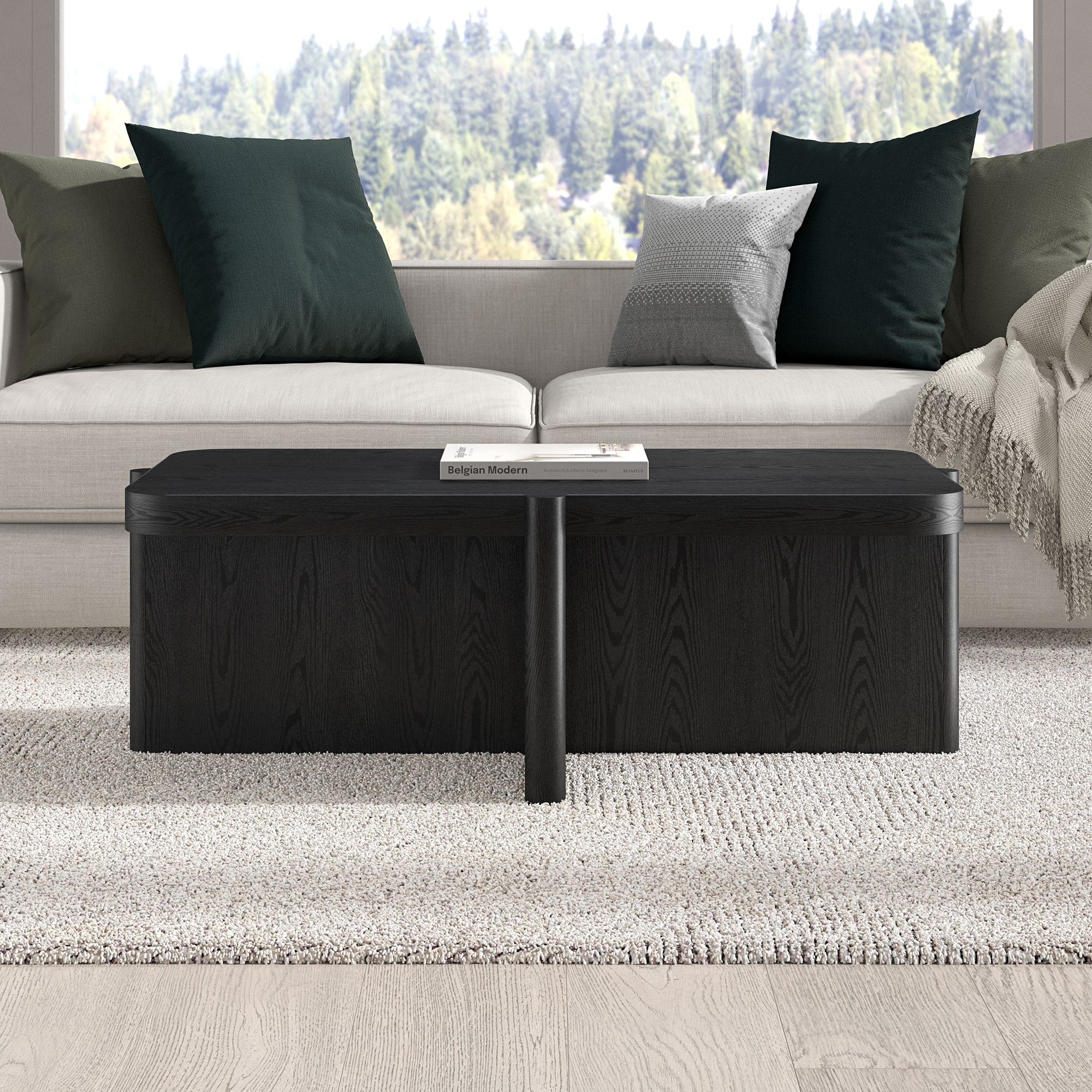 Evelyn&Zoe Modern/Contemporary 45" Wide Black Grain Coffee Table