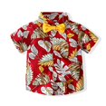 thumbnail image 3 of Boy Casual Clothing Set Beige Prints Button-Down Shirt Short Sleeve White Pants, 3 of 3