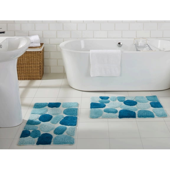 Chesapeake Pebbles 2 pc Arctic Blue Bath Rug Set (20"x32" & 20"x32")