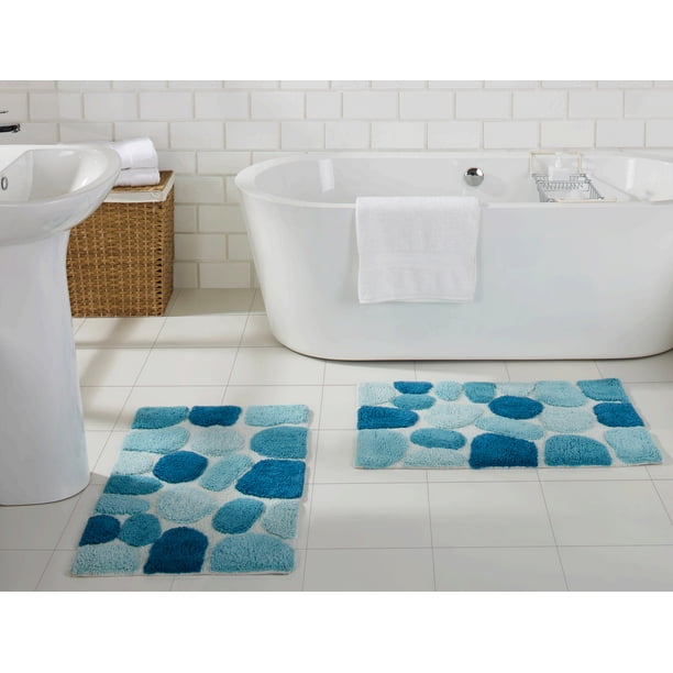 2 Pc Arctic Blue Bath Rug Set, Light Blue Bathroom Rugs