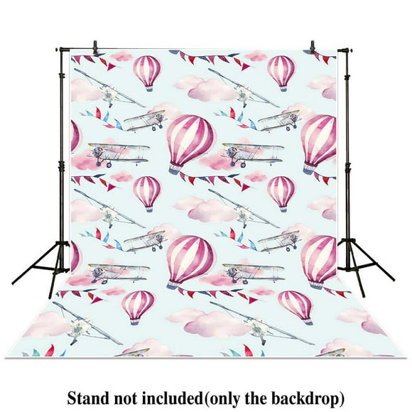 EREHome Polyester Fabric 5x7ft Photography Backdrop watercolor pink hot air balloon plain newborns baby shower background props photocall photobooth photo studio