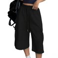 thumbnail image 5 of YUEVORA Shorts for Women, Bermuda Wide Leg Drawstring Waist Casual Shorts, Loose Fit Knee Length Breathable Summer Slimming Workout Everyday Athletic Bottoms, 5 of 5