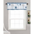 thumbnail image 3 of Coastal Starfish Linen Curtain Valance for Bedroom/Bathroom/Kitchen/Living/Dining Room Window,Nautical Retro Blue Shells Conch Coral Stripes Pocket Topper Drapes Decorative Cafe Drapery 54"x18", 3 of 6