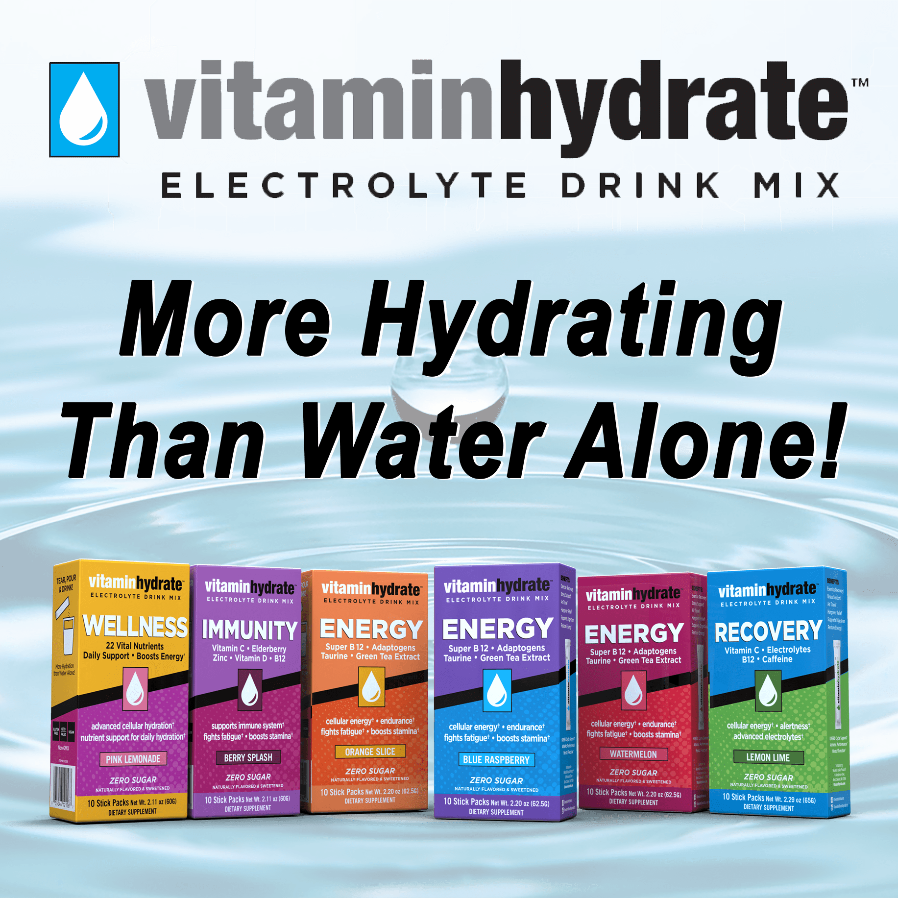 Vitamin Hydrate Electrolyte Drink Mix, Recovery, Lemon Lime, 10 Ct
