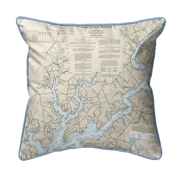 Betsy Drake Chester River, MD Nautical Map Large Corded Indoor/Outdoor Pillow 18x18