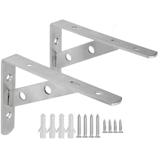 2PCS Solid Stainless Steel Shelf Bracket 90 Degree Angle Decorative Corner Brace Wall Mounted Shelf Supporter Wall Hanging Bookshelf Bracket Frame With Screws 200X140MM