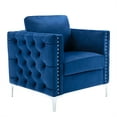thumbnail image 6 of Modern Velvet Armchair, Upholstered Tufted Button Single Sofa Chair with Arms and Steel Legs, Accent Chair for Living Room Bedroom Home Office Guest Areas, Navy, 6 of 7