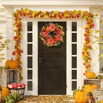 Fall Peony and Pumpkin Wreath - Year Round Wreath, Artificial Fall Wreath, Autumn Front Door Wreath Thanksgiving Wreath for Home Farmhouse Decor and Festival Celebration