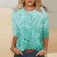 thumbnail image 2 of CYMMPU Summer Trendy Shirts 3/4 Sleeve Blouses for Women Dressy Casual Floral Pattern Round Neck Tunic Tops Spring Tops Loose Fit Lightweight Basic Tees M, 2 of 5