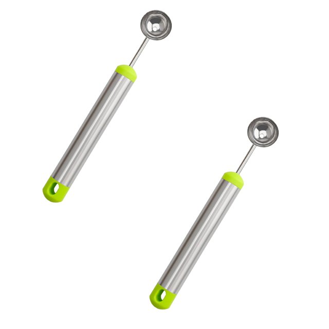 Oleegame 2PC Stainless Steel Cutlery Set Stainless Steel Ball Digging Spoon Ball Player Fruit Digging Watermelon Spoon Green