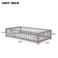 thumbnail image 3 of Twin Bed Frame for Kids, Solid Wood Creative Floor Platform Bed with Fence and Door, Modern Montessori Bed with Slats Support for Boys and Girls Bedroom, Easy Assembly, Gray, 3 of 7