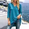 thumbnail image 2 of Qgtaibl Long Sleeve V Neck Tunic Tops for Women Solid Color Loose Fit Long Tee Shirts for Fall Going Out Sky Blue XL, 2 of 5