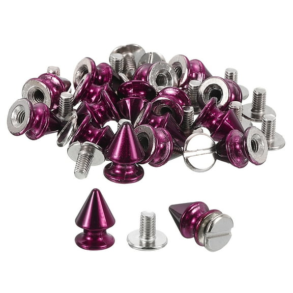 20Sets Cone Spike Stud Rivet, 8x12mm Screw Back Tree Studs and Spikes for Leather Craft(Bright Purple Red)