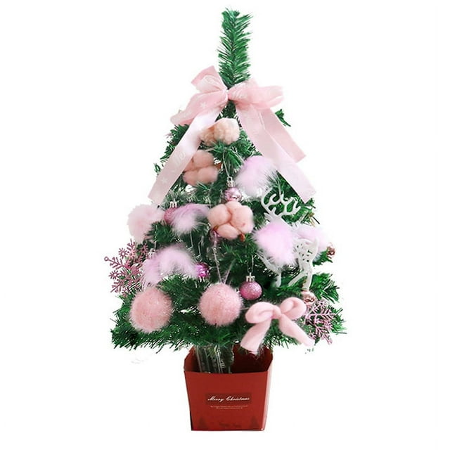 Inches Mini Christmas Trees Artificial Tabletop Christmas Tree with Bowknot Deer Rabbit Cotton Hair Ball Feather Bell Snowflake Ornaments for Table Desk Home Decor