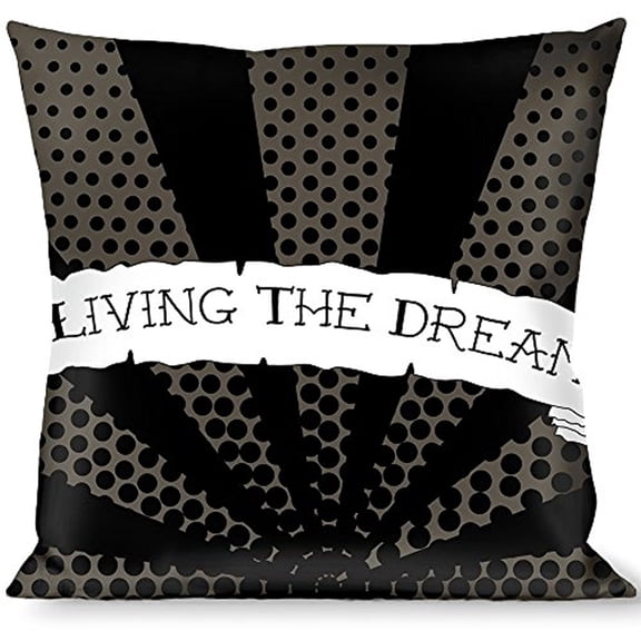 Buckle-Down Throw Pillow - LIVING THE DREAM Scroll Gray Black White