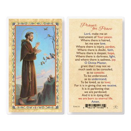 

St. Francis Prayer for Peace Gold-Stamped Laminated Catholic Prayer Holy Card with Prayer on Back Pack of 25