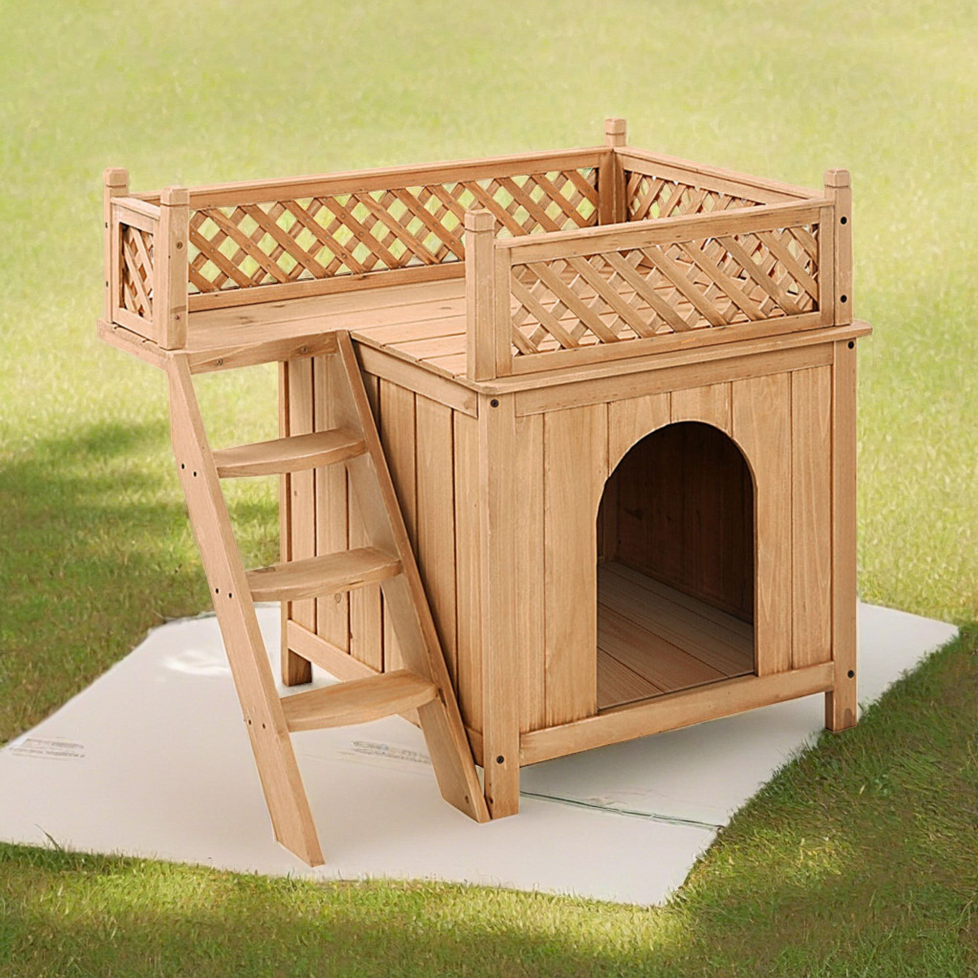 Pefilos 28" Cat House for Outdoor Cats, Weatherproof Cat Shelter with Escape Door, 2 Story Wood Cat Condo with Ladder, Brown Pefilos 28" Cat House for Outdoor Cats, Weatherproof Cat Shelter with Escape Door, 2 Story Wood Cat Condo with Ladder, Brown