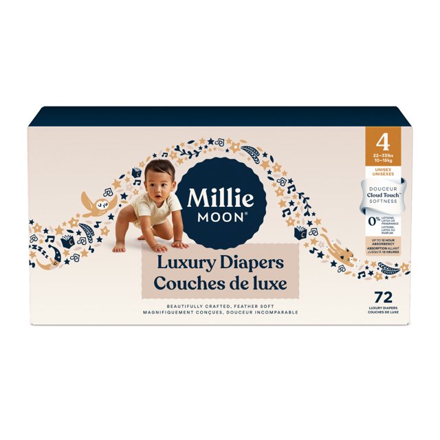 Millie Moon Luxury Diapers, Size 4, 72 Count