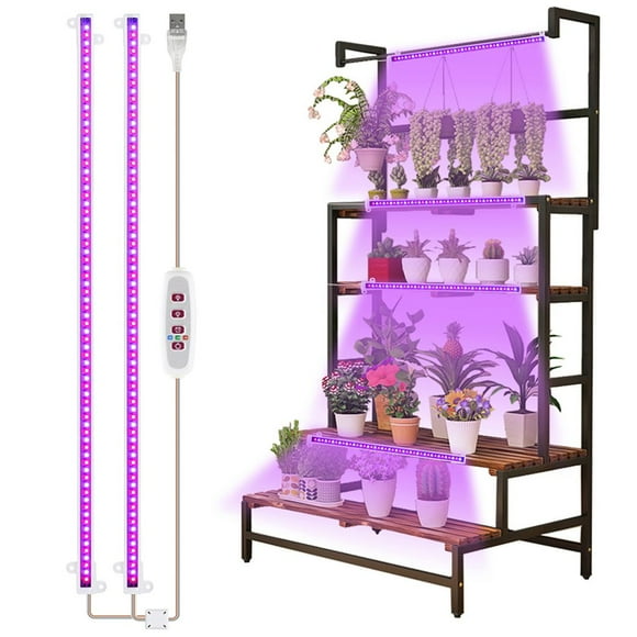 Versatile 4-Tier Wood Plant Shelf, Upgraded Grow Light for Indoor Blooms & Herbs (Dimensions: 41.4"L x 13.8"W x 63"H)