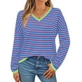 thumbnail image 2 of Levmjia Womens Sweater Crew Neck Long Sleeve Striped Knitted Pullover Soft Comfortable Casual Loose Fit Tops for Fall Winter Office, 2 of 8