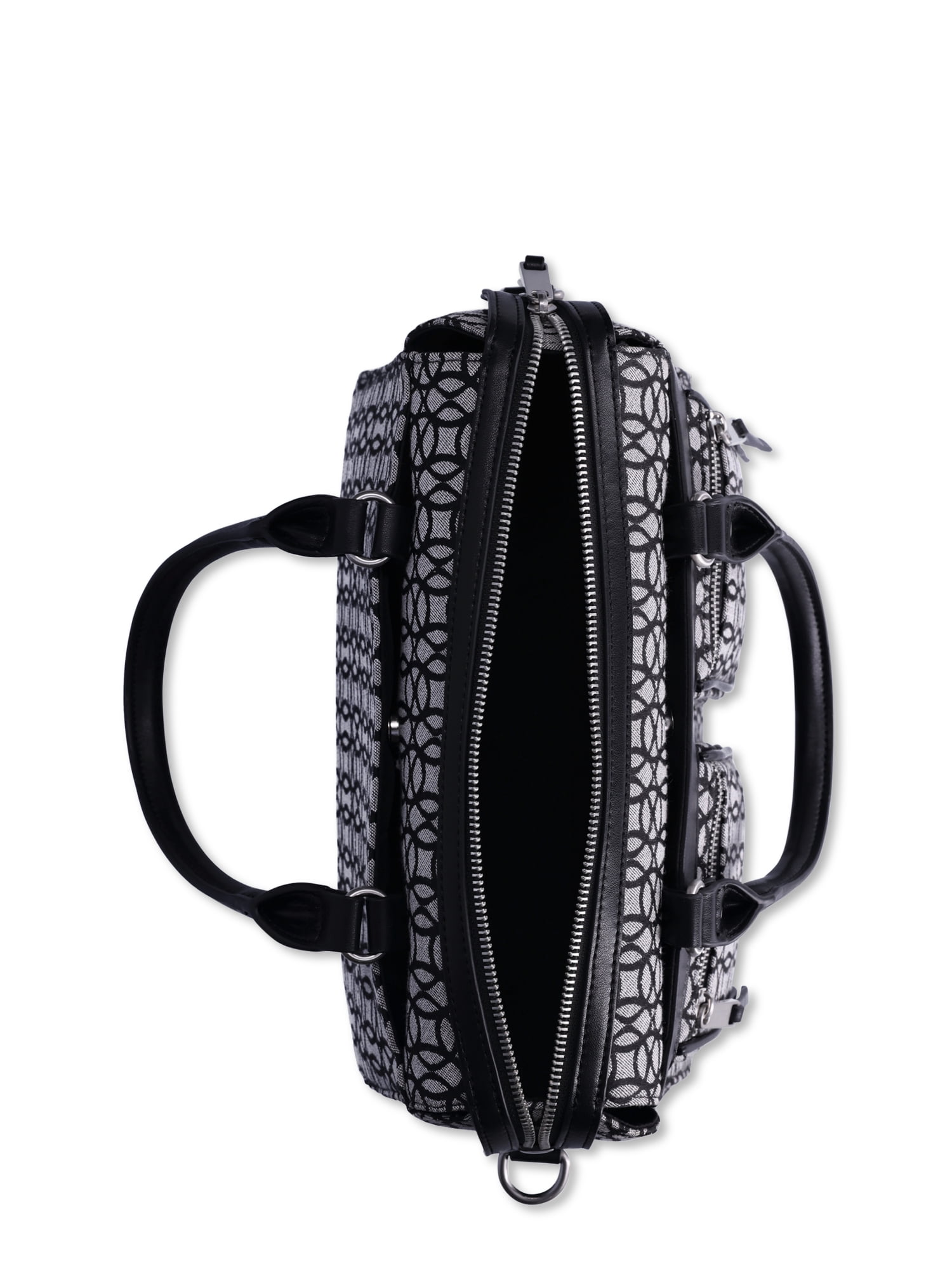 Time and Tru Women's Beckett Satchel Handbag, Black & Beige Jacquard