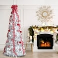thumbnail image 6 of 7 FT Fully Decorated Pre-lit Christmas Tree, Pop Up Artificial Xmas Tree with 170 Warm Lights and Red Ornaments for Home Office Store Holiday Deco, White, 6 of 15
