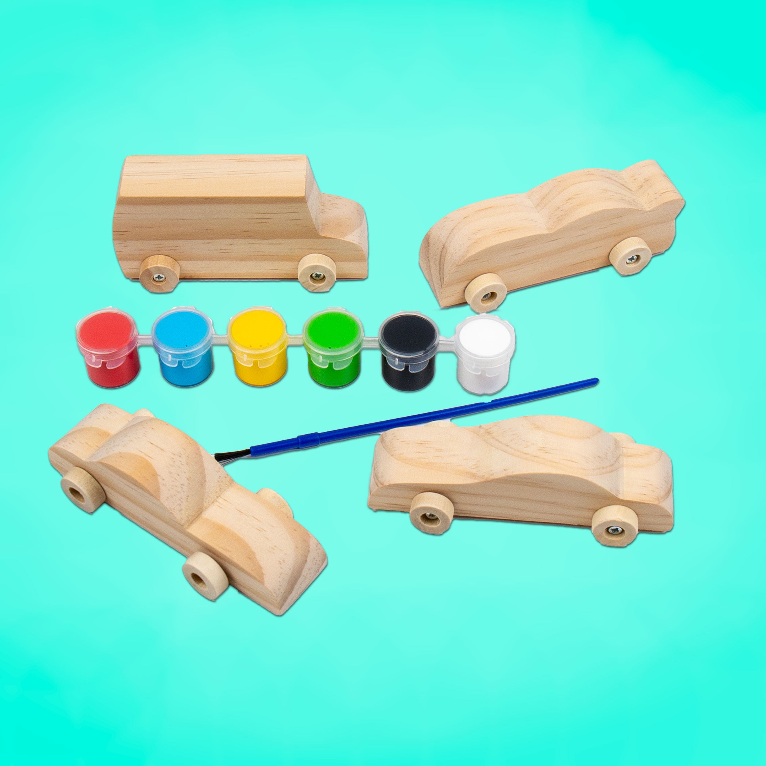 (2 pack) Hello Hobby Multicolor Paint Your Own Wooden Vehicles, Arts & Craft Kits
