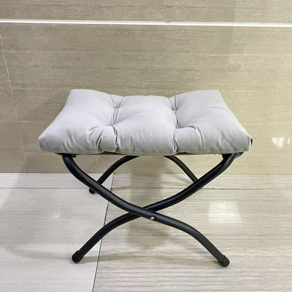 Sprloyan Footstools,15" Folding Foot Stool for Patio, Small Accent Outdoor Ottoman, Metal Frame Foldable Foot Rest, Upholstered Folding Footstool