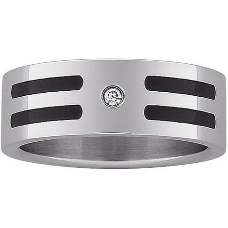 8mm Flat Band with CZ and Enamel Design in Stainless Steel