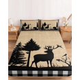 thumbnail image 2 of Twin Sze Fitted Sheet Set - Christmas Elk 2 Piece Bedding Sets 16" Deep Pocket Fitted Sheet with 1 Pillowcase, Xmas Tree White Black Buffalo Plaid Brushed Microfiber Hotel Luxury Bed Sheets, 2 of 9