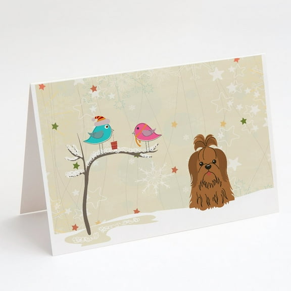 Christmas Presents between Friends Shih Tzu - Chocolate Greeting Cards and Envelopes Pack of 8