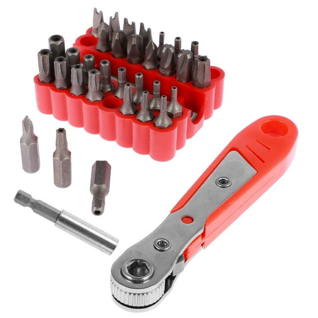 34Pcs Security Bit Set Metal Safety Screwdriver Bit Set with Ratchet Wrench 1 Inch Long Tamper Proof Hex + Torx + Tri-Wing + Star + Spanner Magnetic Tips Impact Driver Bit Set