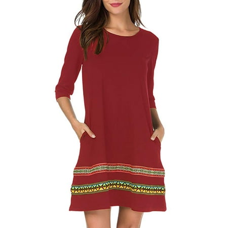 Heaven Embroidered Tunic - Womens 3/4 Sleeve A-Line Embroidered Loose Casual T-Shirt Tunic Dress