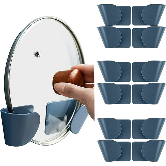Pot Lid Organizer, Pot Pan Lid Organizers Holder Inside Cabinet Door, Wall Mount (Set Of 6 Pairs) Blue
