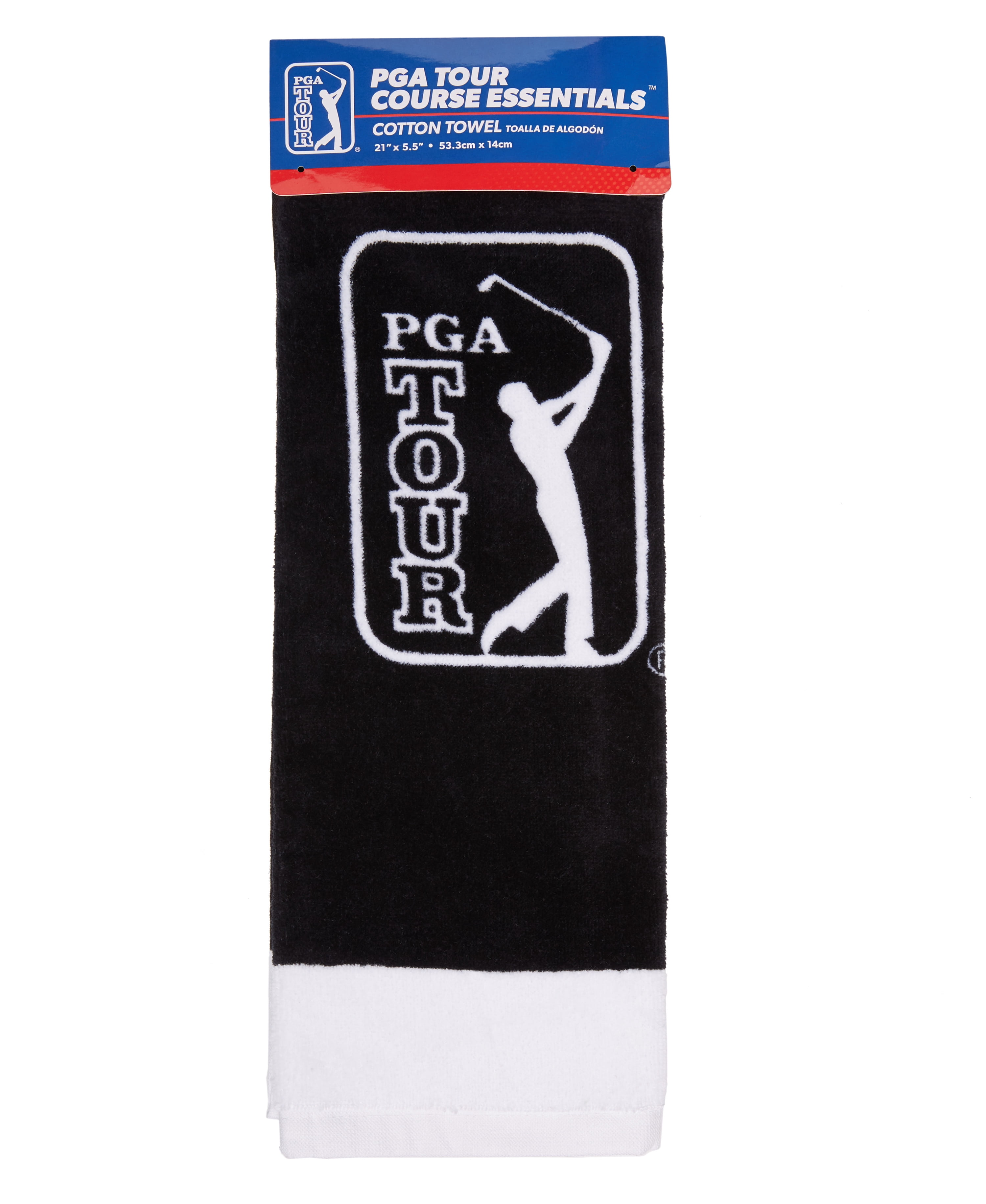 PGA TOUR Classic Cotton Tri-Fold Golf Towel - Black w/ Carabiner Clip, Highly Absorbent