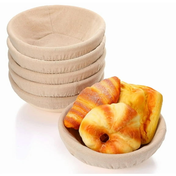 Duslogis Set of 6 Banneton Bread Proofing Basket 5 inch Round Sourdough Proofing Basket Bowl with Liners for Home Making Bread Bakers Baking