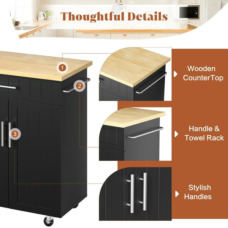 Walsunny Kitchen Island Table Stand with Storage on Wheels Walsunny Kitchen Island Table Stand with Storage on Wheels