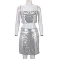 thumbnail image 3 of Glam Sequin Two Piece Sleeveless Skirt Set for Parties and Evening Occasions – Sparkling Outfit with Belted, S, Silver, 3 of 6