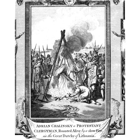 Foxe Book Of Martyrs Nadrian Chalinsky A Protestant Clergyman Burned To Death In Lithuania Line Engraving From A Late 18th Century English Edition Of - 