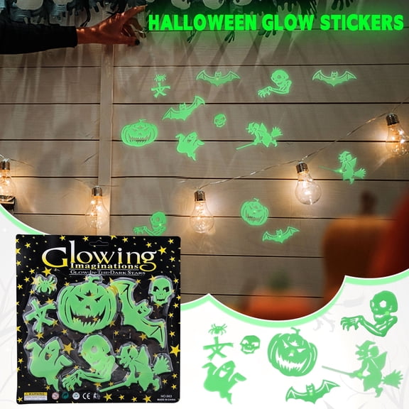 8 8Pc Luminous Halloween Wall Stickers Glow In Dark Witch Skull Ghost Decor Set