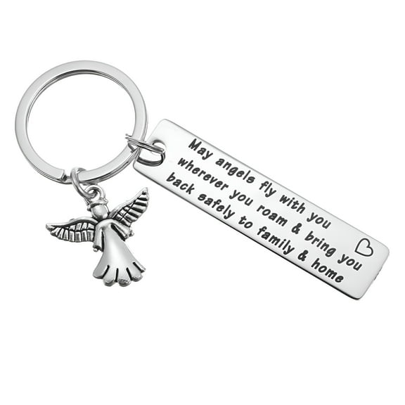 DESIGNICE Driver Safe Gifts Keychain Guardian Angel New Driver Driving License Key Chain Never Drive Faster Than Your Guardian Angel Can Fly (3pcs, silver)