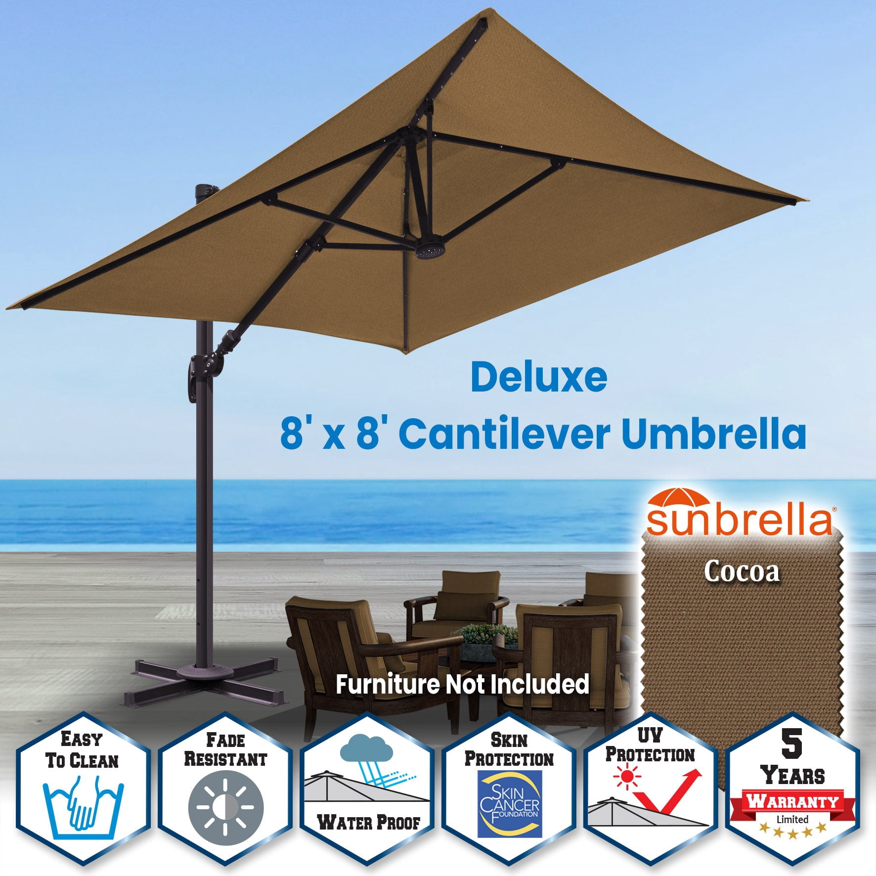 SUNRISEUMBRELLA Square Deluxe Hanging umbrella (8x8',Cocoa)