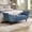 Blue, variant on Velvet End of Bed Bench with 2 Pillows, Upholstered Button Tufted Ottoman, Footstool with Rolled Arms & Wood Legs, for Entryway, Living Room, Dining Room, Purple