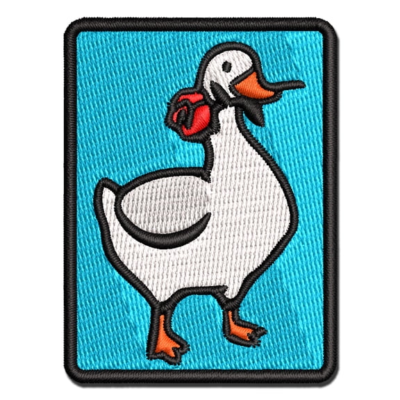 Romantic Goose with Flower Applique Multi-Color Embroidered Iron-On Patch - 2.5 Inch Small